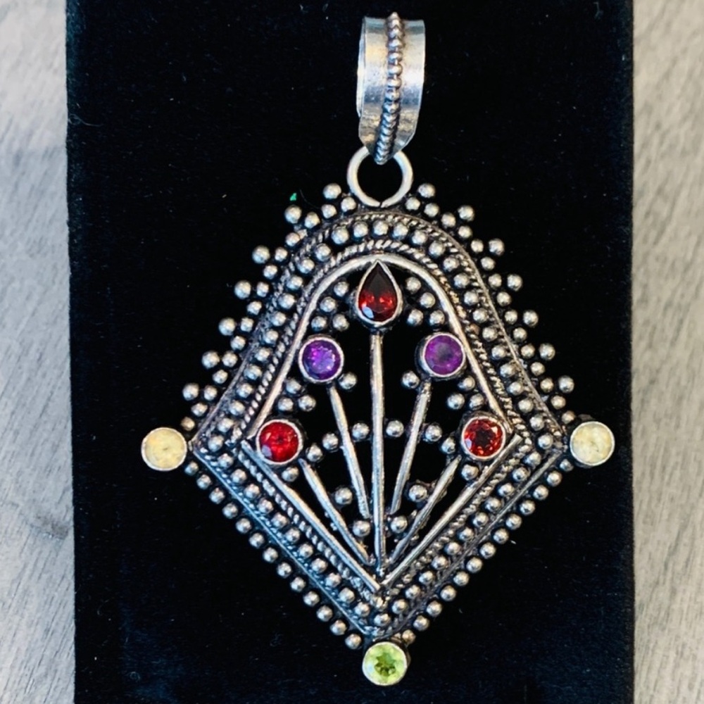 Vintage .925 Sterling Silver & Multicolored Gemstone Pendant